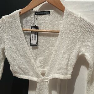 PETITE WHITE KNITTED CUT OUT MINI DRESS